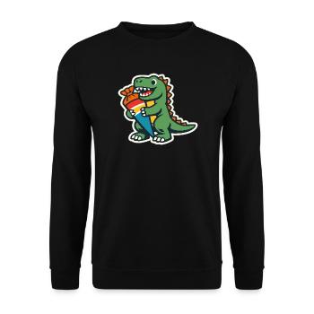 Schulkind Dino Einschulung Geschenk - Unisex Pullover - Schwarz - Vorne - Alina (178cm) & Michal (187cm)