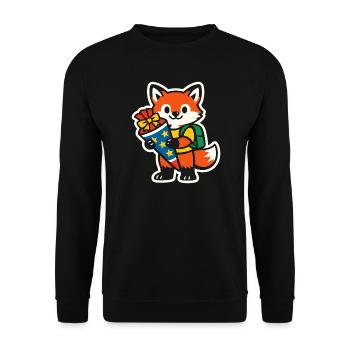 Fuchs mit Geschenk und Rucksack Einschulung - Unisex Pullover - Schwarz - Vorne - Alina (178cm) & Michal (187cm)