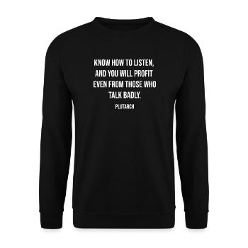 Listening Profit Typography: Plutarch Quote - Unisex Sweatshirt - black - Front - Alina (178cm) & Michal (187cm)