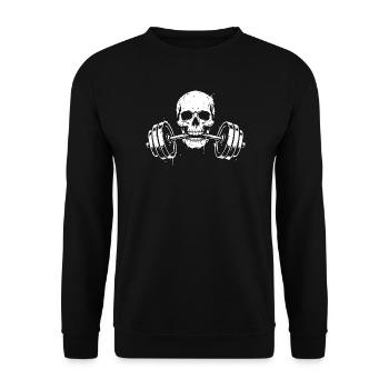 Totenkopf Fitness Hantel Weiß - Unisex Pullover - Schwarz - Vorne - Alina (178cm) & Michal (187cm)