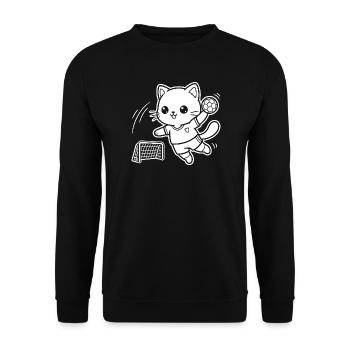 Kawaii Katze Handballspieler - Unisex Pullover - Schwarz - Vorne - Alina (178cm) & Michal (187cm)