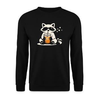 Waschbär Eiskaffee Lustig Geschenk Sommer - Unisex Pullover - Schwarz - Vorne - Alina (178cm) & Michal (187cm)
