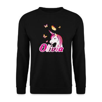 Olivia Einhorn mit Schmetterlingen - Unisex Pullover - Schwarz - Vorne - Alina (178cm) & Michal (187cm)