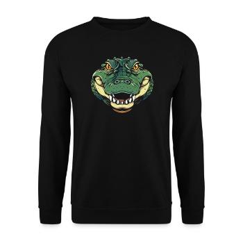 Krokodil Kopf Comic Illustration Krokodilkopf Mode - Unisex Pullover - Schwarz - Vorne - Alina (178cm) & Michal (187cm)