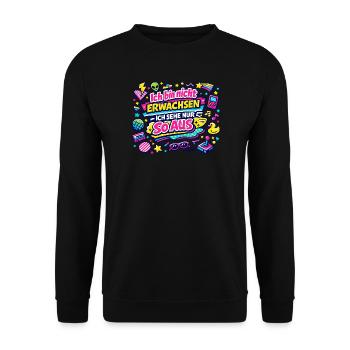 Ich bin nicht erwachsen – Retro - Unisex Pullover - Schwarz - Vorne - Alina (178cm) & Michal (187cm)