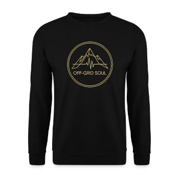 Off-Grid Soul Retro-Futuristische Berglinien-Kunst - Unisex Pullover - Schwarz - Vorne - Alina (178cm) & Michal (187cm)