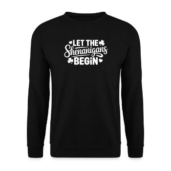 Spielereien beginnen: Verspieltes Phrase-Tee - Unisex Pullover - Schwarz - Vorne - Alina (178cm) & Michal (187cm)