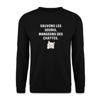 Sauvez les souris – humour chat drôle - Sweat-shirt Unisexe - noir - Devant - Alina (178cm) & Michal (187cm)
