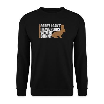 Sorry I Can't I Have Plans With My Bunny Hase Logo - Unisex Pullover - Schwarz - Vorne - Alina (178cm) & Michal (187cm)