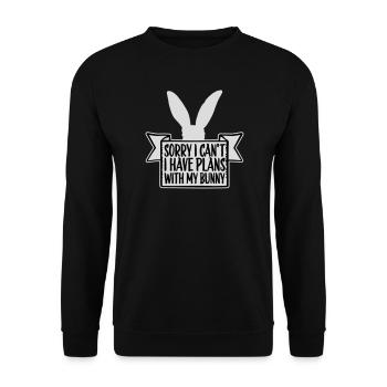 Sorry I Can't I Have Plans With My Bunny Hase Logo - Unisex Pullover - Schwarz - Vorne - Alina (178cm) & Michal (187cm)