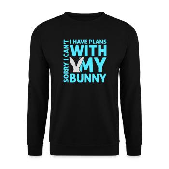 Sorry I Can't I Have Plans With My Bunny Hase Logo - Unisex Pullover - Schwarz - Vorne - Alina (178cm) & Michal (187cm)