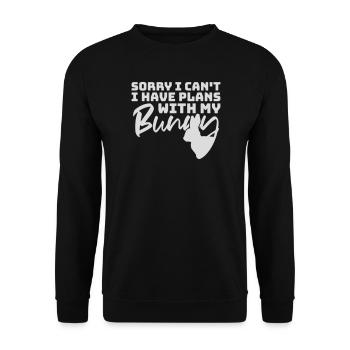 Sorry I Can't I Have Plans With My Bunny Hase Logo - Unisex Pullover - Schwarz - Vorne - Alina (178cm) & Michal (187cm)