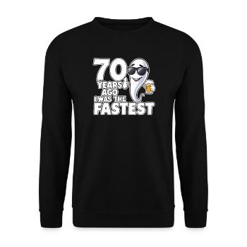 Vor 70 Jahren: Der schnellste lustige Geburtstag - Unisex Pullover - Schwarz - Vorne - Alina (178cm) & Michal (187cm)