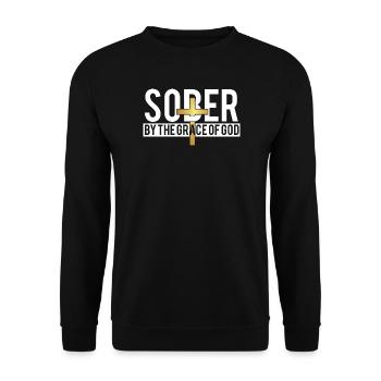 Nüchtern durch die Gnade Gottes AA NA-Meilenstein - Unisex Pullover - Schwarz - Vorne - Alina (178cm) & Michal (187cm)
