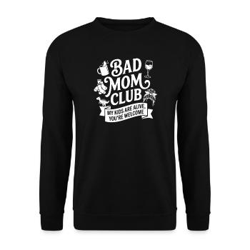 Bad Mom Club Spruchshirt - Unisex Pullover - Schwarz - Vorne - Alina (178cm) & Michal (187cm)