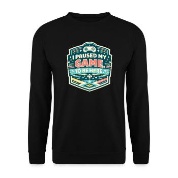 Ich pausierte mein Spiel – hier gelandet - Unisex Pullover - Schwarz - Vorne - Alina (178cm) & Michal (187cm)