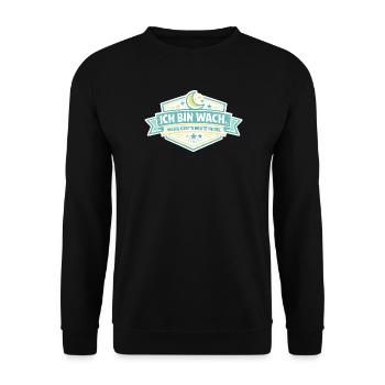 Ich bin wach Badge - Unisex Pullover - Schwarz - Vorne - Alina (178cm) & Michal (187cm)