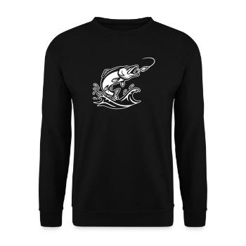 Hecht Raubfisch Sprung Outline - Unisex Pullover - Schwarz - Vorne - Alina (178cm) & Michal (187cm)