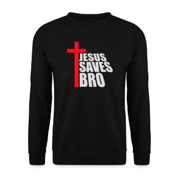 Jesus Saves Bro Funny Religious Saying Faith Logo - Unisex Sweatshirt - black - Front - Alina (178cm) & Michal (187cm)