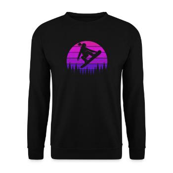 Retro Snowboarderin Slopestyle Wintersport Wald - Unisex Pullover - Schwarz - Vorne - Alina (178cm) & Michal (187cm)