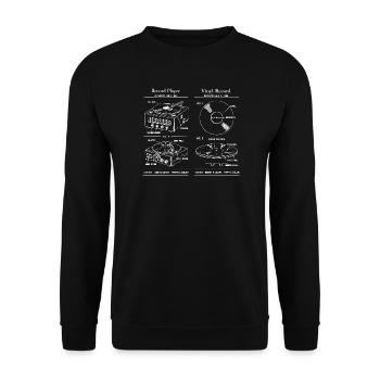 Retro-Plattenspieler-Bauplan - Unisex Pullover - Schwarz - Vorne - Alina (178cm) & Michal (187cm)