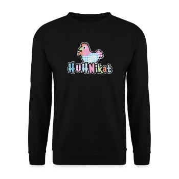 HUHNikat Hühner Fans -  Hahn - Gockel - Bio - Unisex Pullover - Schwarz - Vorne - Alina (178cm) & Michal (187cm)