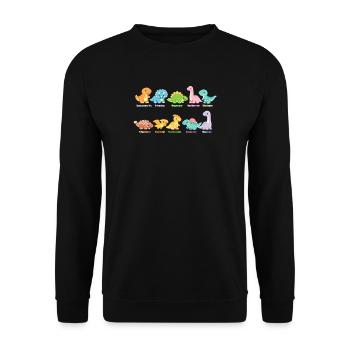 Bunte Dino-Truppe Niedliche Saurier - Unisex Pullover - Schwarz - Vorne - Alina (178cm) & Michal (187cm)