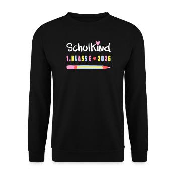 Schulkind 2026 – 1. Klasse Einschulung Shirt - Unisex Pullover - Schwarz - Vorne - Alina (178cm) & Michal (187cm)