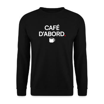 ERST KAFFEE | Kaffeehumor - Unisex Pullover - Schwarz - Vorne - Alina (178cm) & Michal (187cm)