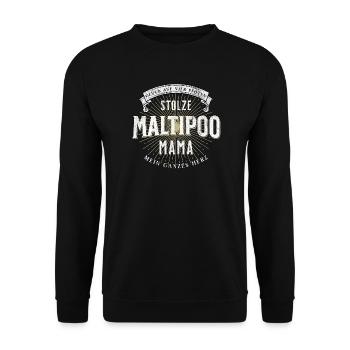 Stolze Maltipoo Mama Glück auf 4 Pfoten - Unisex Pullover - Schwarz - Vorne - Alina (178cm) & Michal (187cm)