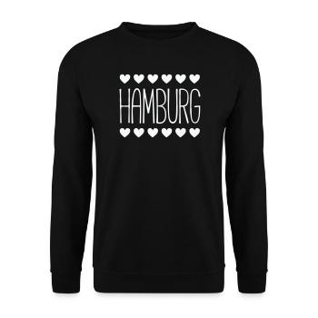 Hamburg Herz-Motiv - Unisex Pullover - Schwarz - Vorne - Alina (178cm) & Michal (187cm)