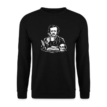 Edgar Allan Poe Coffee Study with Skull - Unisex Sweatshirt - black - Front - Alina (178cm) & Michal (187cm)