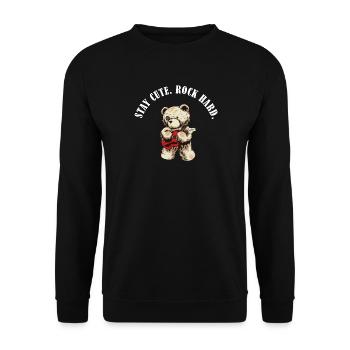 Stay Cute Rock Hard – Teddy Bear Skirt Saying - Unisex Sweatshirt - black - Front - Alina (178cm) & Michal (187cm)