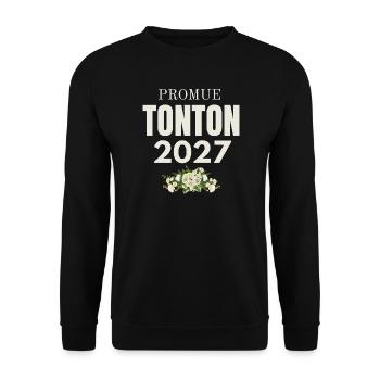 Tonton 2027 — Blumentypografie - Unisex Pullover - Schwarz - Vorne - Alina (178cm) & Michal (187cm)