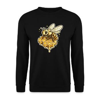 Honigwaben Biene Motiv - Unisex Pullover - Schwarz - Vorne - Alina (178cm) & Michal (187cm)