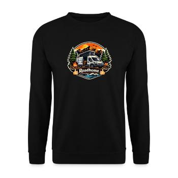 Roadhome: Vanlife am Bergsee - Unisex Pullover - Schwarz - Vorne - Alina (178cm) & Michal (187cm)