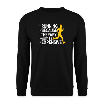 Laufen, weil Therapie teuer ist, Joggen lustig - Unisex Pullover - Schwarz - Vorne - Alina (178cm) & Michal (187cm)