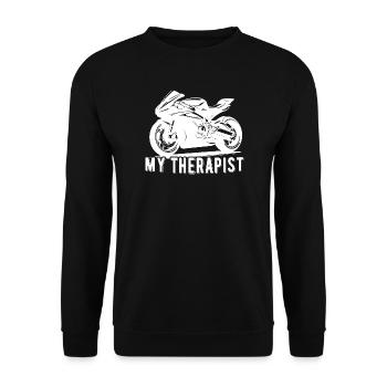 Mein Therapeut Motorrad Spaß Motorradrennen - Unisex Pullover - Schwarz - Vorne - Alina (178cm) & Michal (187cm)