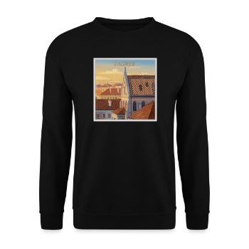 Zagreb Dachlandschaft im Abendlicht - Unisex Pullover - Schwarz - Vorne - Alina (178cm) & Michal (187cm)