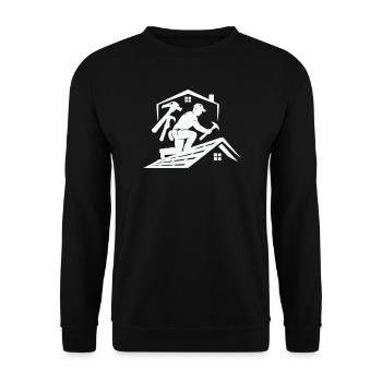 Dachdecker Silhouette am Dach - Unisex Pullover - Schwarz - Vorne - Alina (178cm) & Michal (187cm)