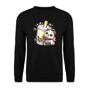Panda Bubble Tea Kuschelmotiv - Unisex Pullover - Schwarz - Vorne - Alina (178cm) & Michal (187cm)