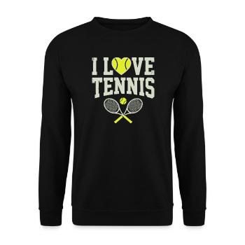 Tennis T-shirt, I Love Tennis Shirt, Hoodie, Mütze - Unisex Pullover - Schwarz - Vorne - Alina (178cm) & Michal (187cm)