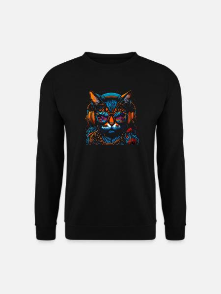 Neon DJ-Katze mit Kopfhörern - Unisex Pullover - Schwarz