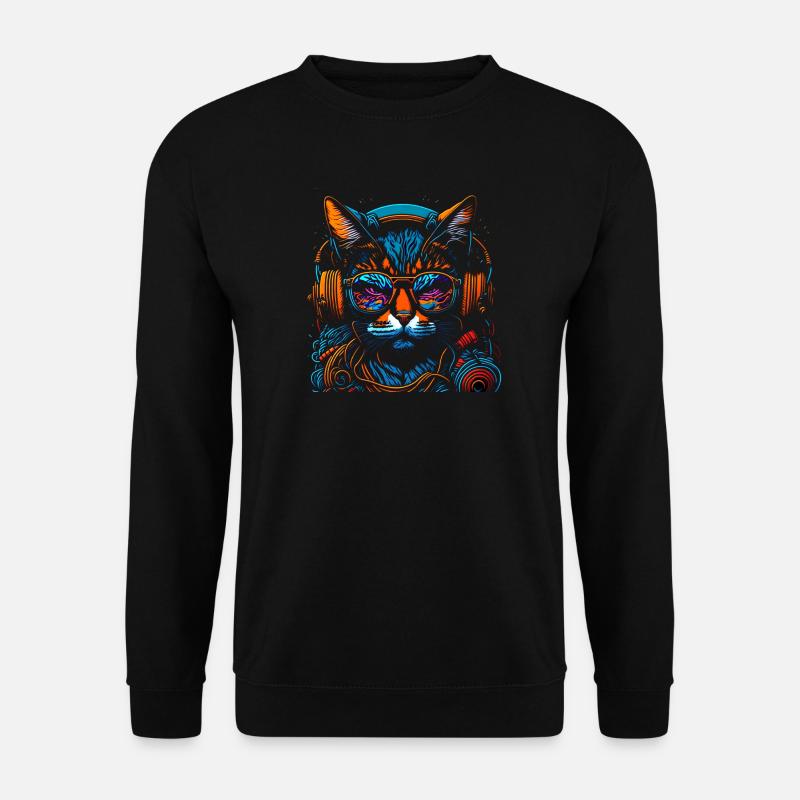 Neon DJ-Katze mit Kopfhörern - Unisex Pullover - Schwarz