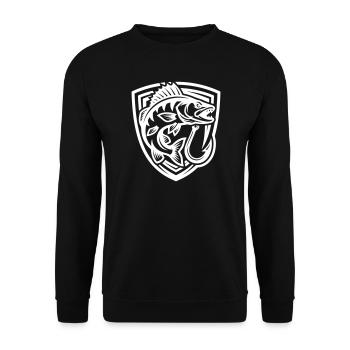 Hecht Fisch Angeln Wappen - Unisex Pullover - Schwarz - Vorne - Alina (178cm) & Michal (187cm)