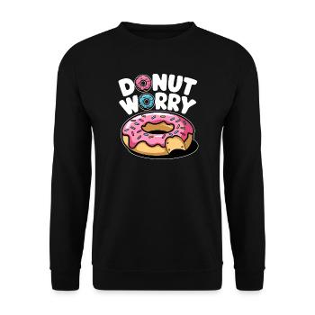 Donut Worry Donut Süß Witzig Lustig - Unisex Pullover - Schwarz - Vorne - Alina (178cm) & Michal (187cm)