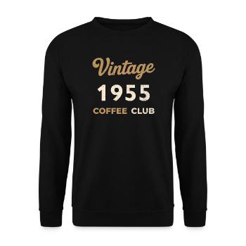 Vintage 1955 – Coffee Club Retro Geburtsjahr - Unisex Pullover - Schwarz - Vorne - Alina (178cm) & Michal (187cm)