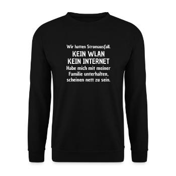 KEIN WLAN, LUSTIGES SPRUCH FAMILIE SPAß, FRECH FUN - Unisex Pullover - Schwarz - Vorne - Alina (178cm) & Michal (187cm)