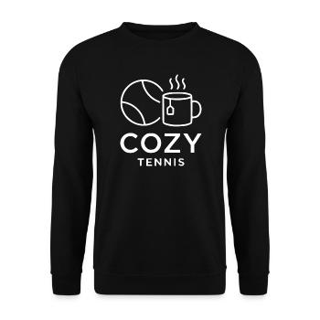 Cozy Tennis Club, stylisches Tennis Fan Tasche - Unisex Pullover - Schwarz - Vorne - Alina (178cm) & Michal (187cm)
