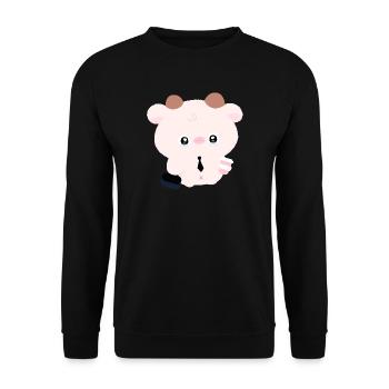 Kawaii Cow in Tie with Coffee - Unisex Sweatshirt - black - Front - Alina (178cm) & Michal (187cm)